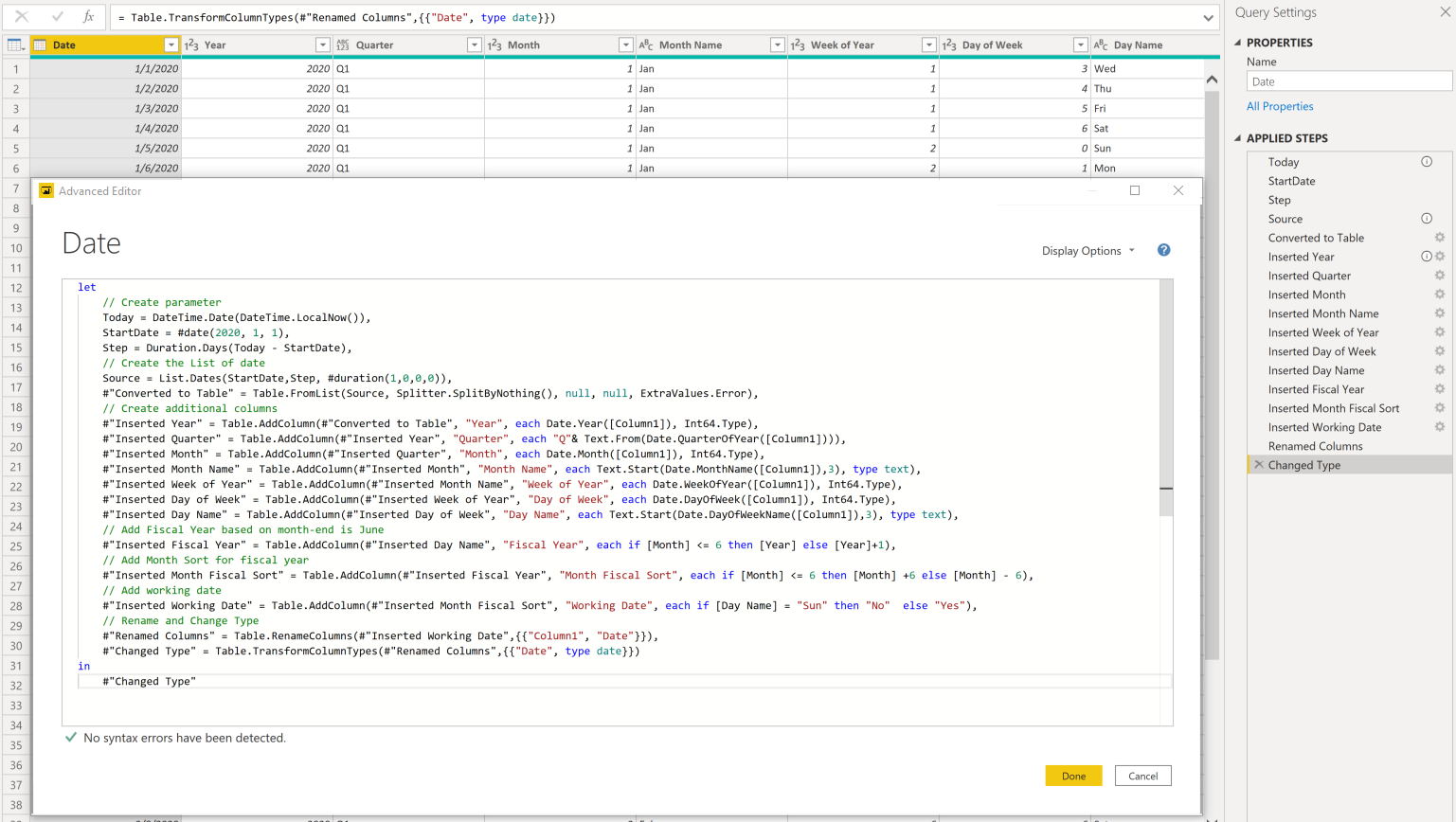 Hướng dẫn tạo Date Table bằng Power Query và M