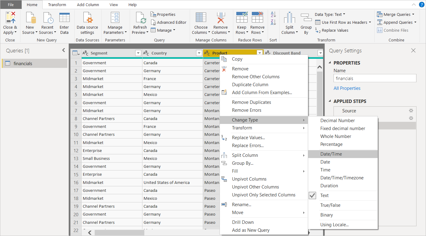 Screenshot of Power B I Desktop showing Data in center pane.