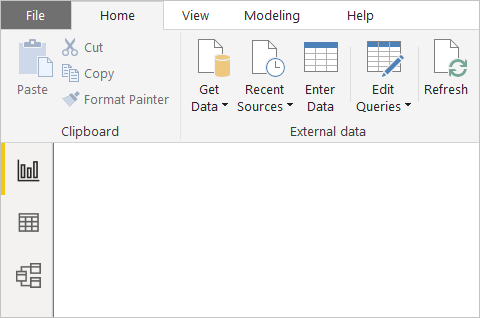 Screenshot of Power B I Desktop showing Power Query Editor Home tab.