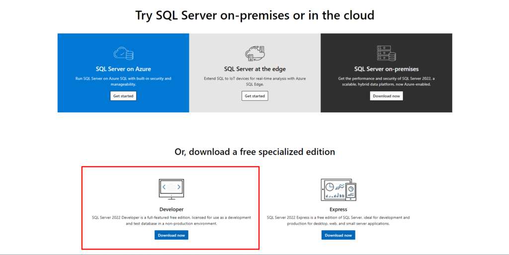 Downloading SQL Server Developer Edition